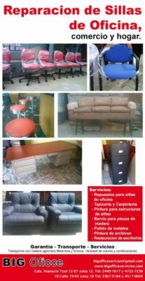 Servicios de Mantenimiento, Reparacion, Repuestos y Tapicería para sillas de oficina
