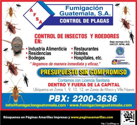 Fumigadora, Fumigación y Control de Plagas AFSA, control contra el Zika, Chikungunya y el dengue, fumigacion