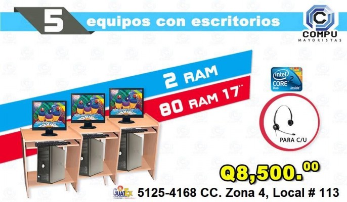 COMBOS DE 5 COMPUTADORAS PARA CAFE INTERNET, COLEGIO Y ACADEMIAS COMPLETOS DESDE Q8,499.00 APROVECHA